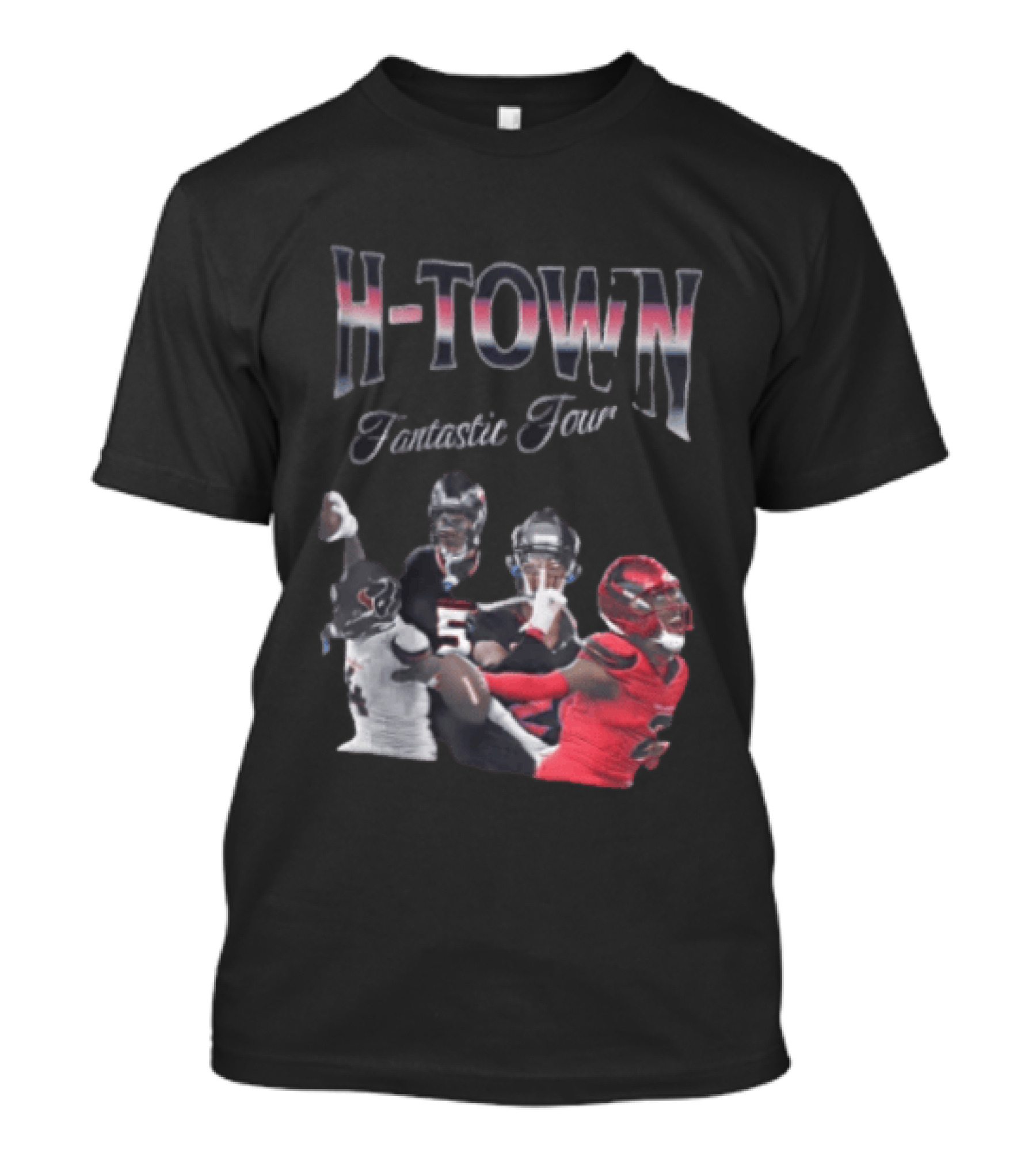H Town Fantastic Four Houston Texans Football Players Uniform Collage T-Shirt