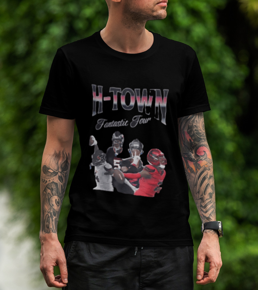 H Town Fantastic Four Houston Texans Football Players Uniform Collage T-Shirt