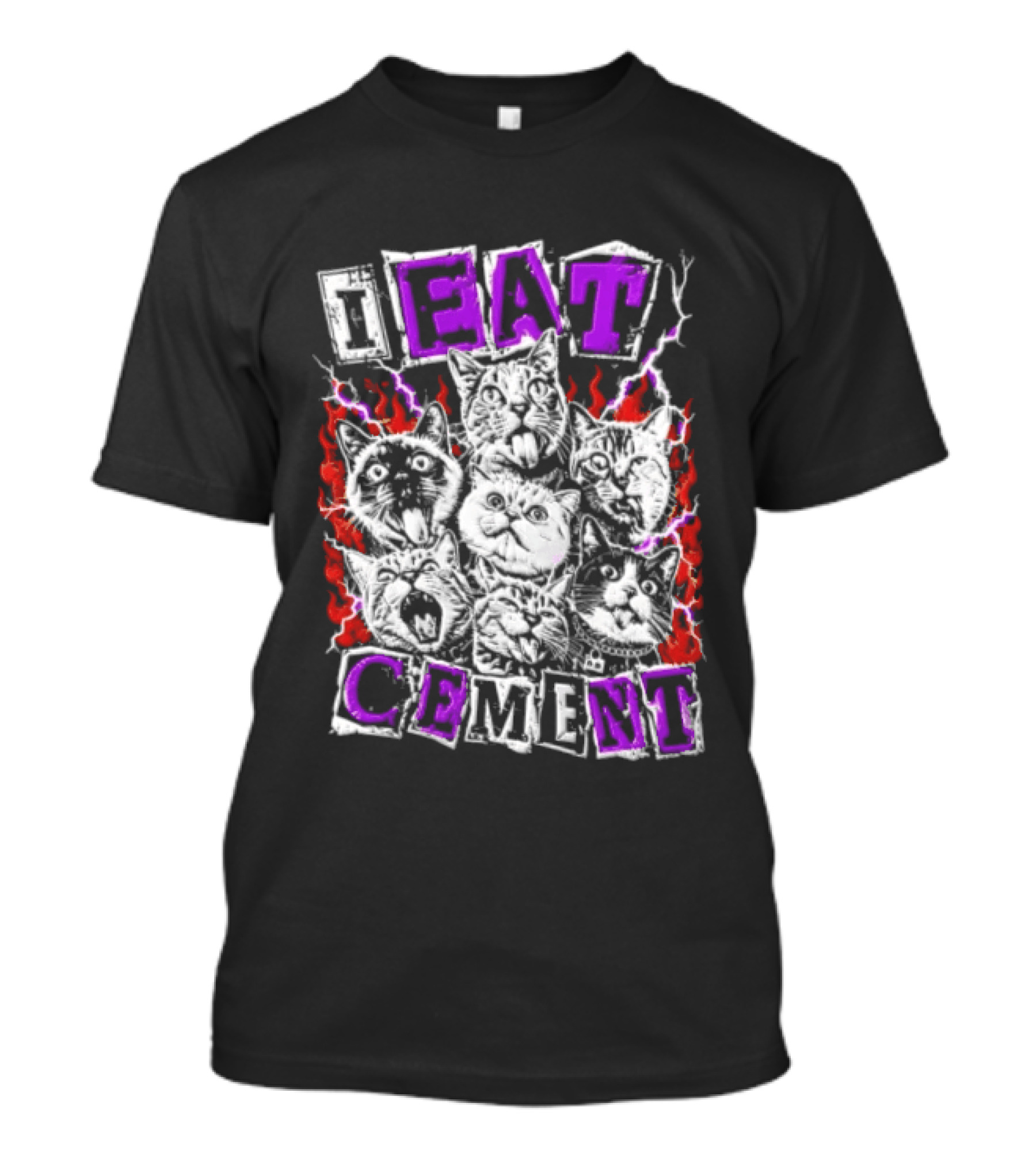 I Eat Cement Seven Cat Faces With Flames T-Shirt