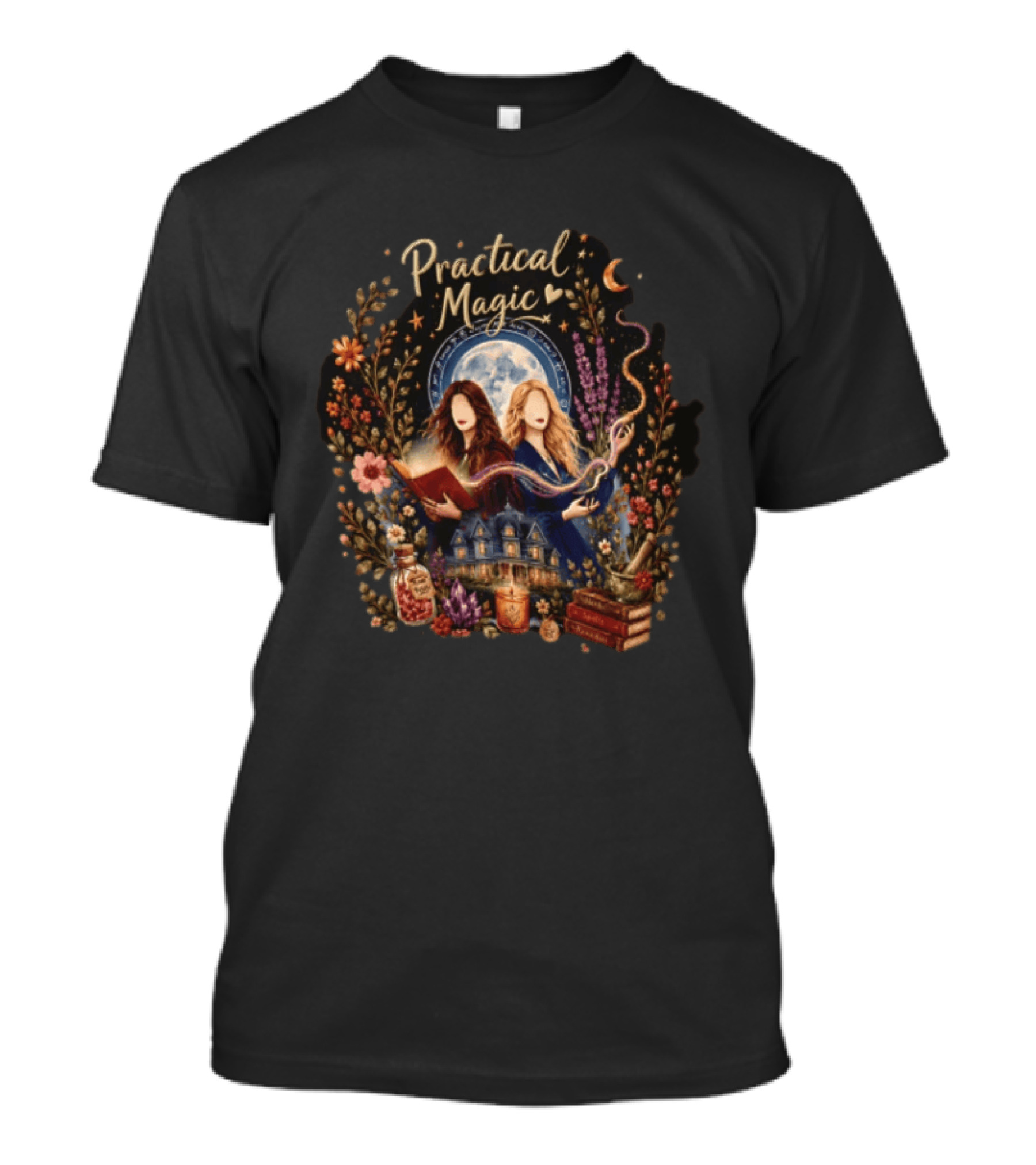 Practical Magic Witches House Candle Potion Books Floral Frame Nicole Kidman Sandra Bullock T-Shirt