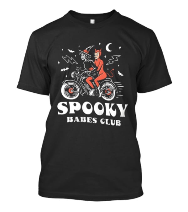 Spooky Babes Club Halloween Witch And Devil Motorcycle Riding T-Shirt