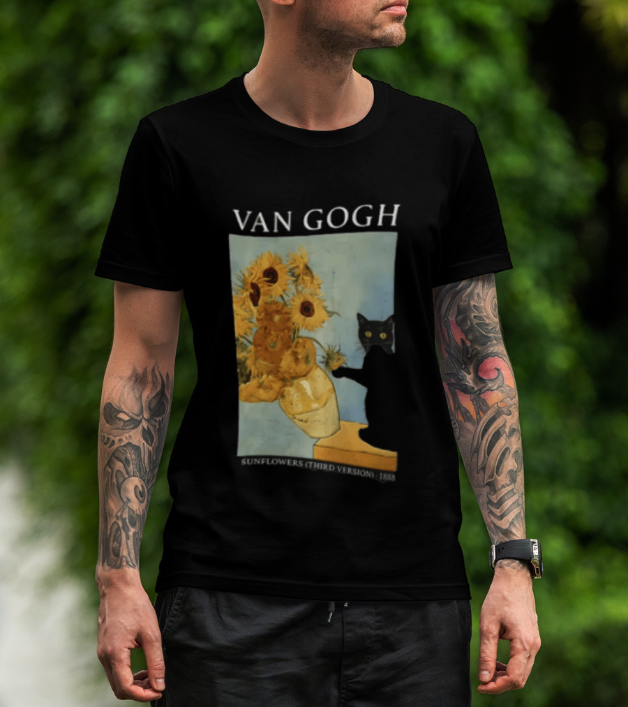 Van Gogh Sunflowers Third Version 1888 Black Cat Vase T-Shirt