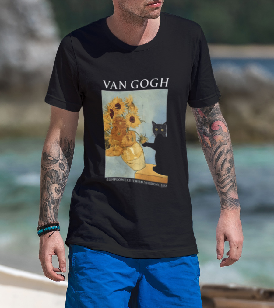 Van Gogh Sunflowers Third Version 1888 Black Cat Vase T-Shirt