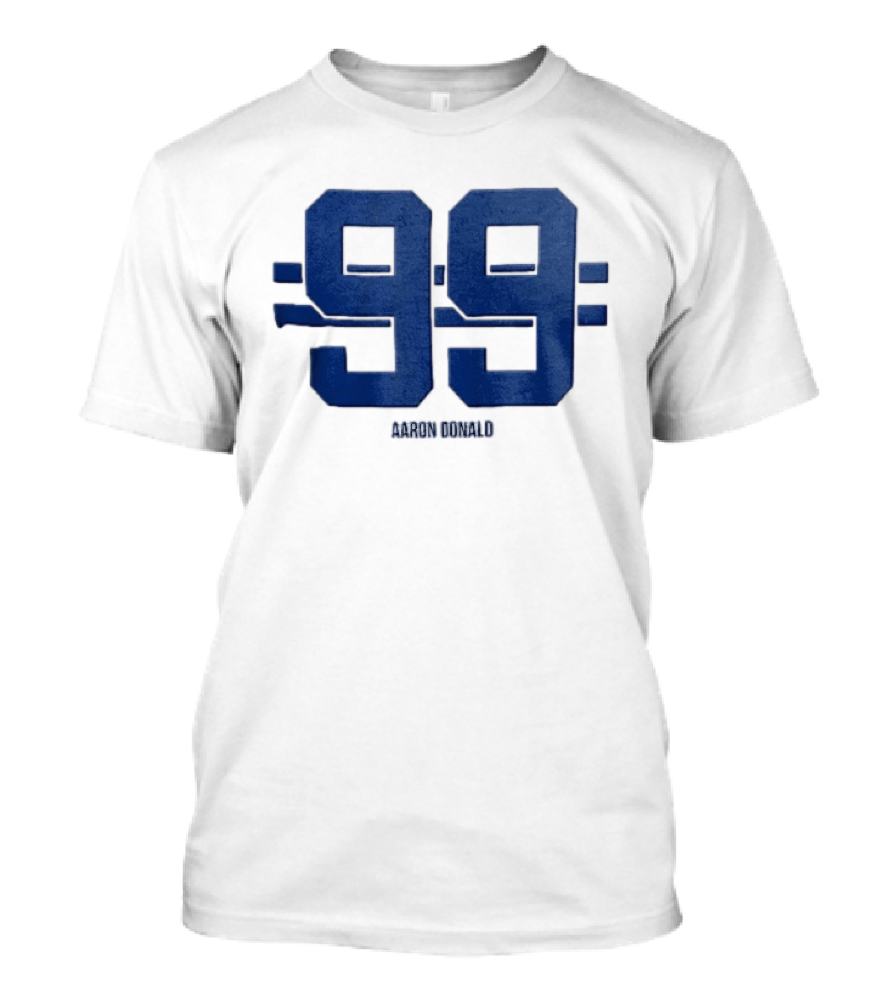 Aaron Donald 99 Blue Jersey Number Block Lettering Horizontal Stripes T-Shirt