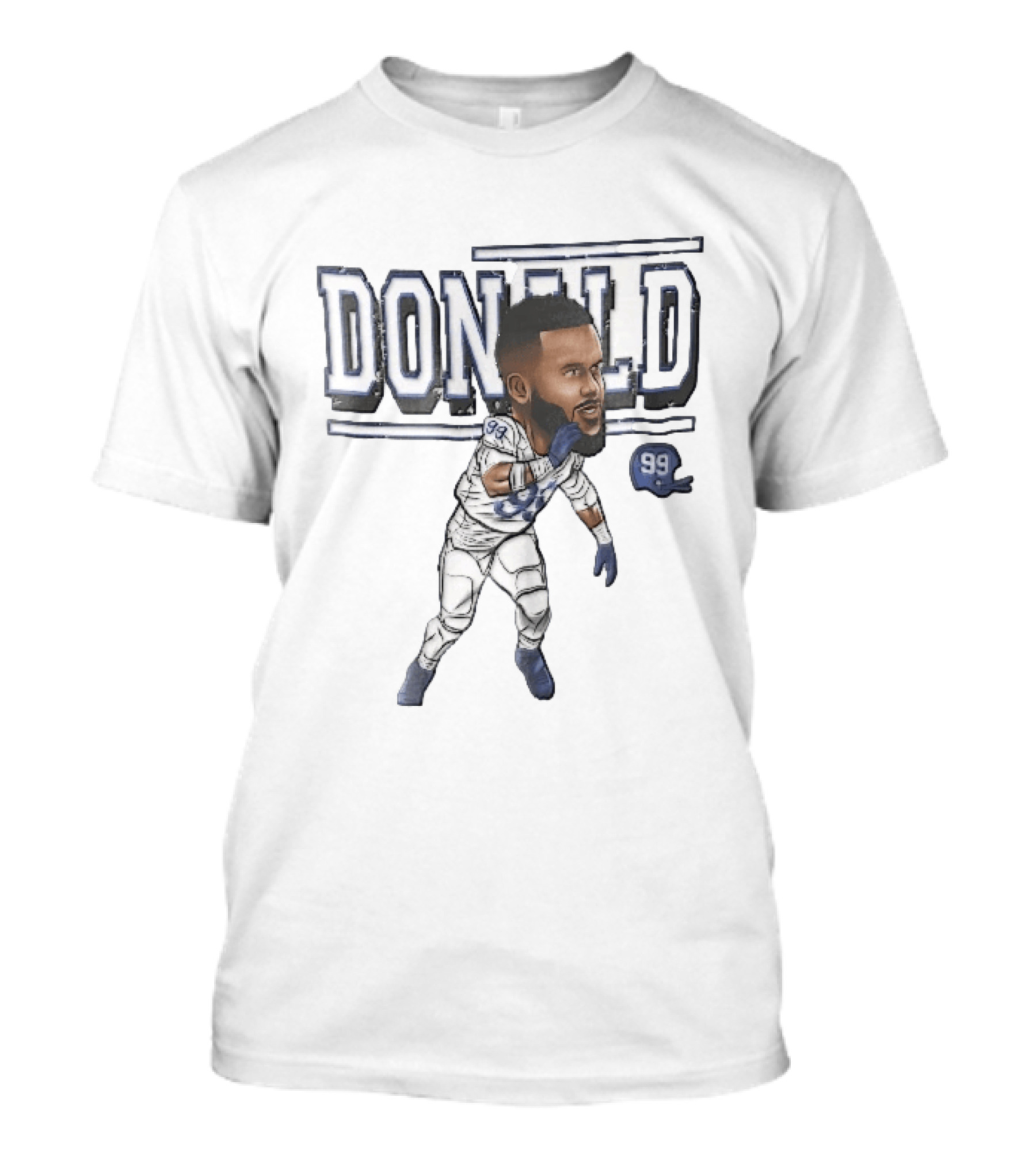 Donald 99 Football Player Blue White Cartoon Caricature Helmet T-Shirt