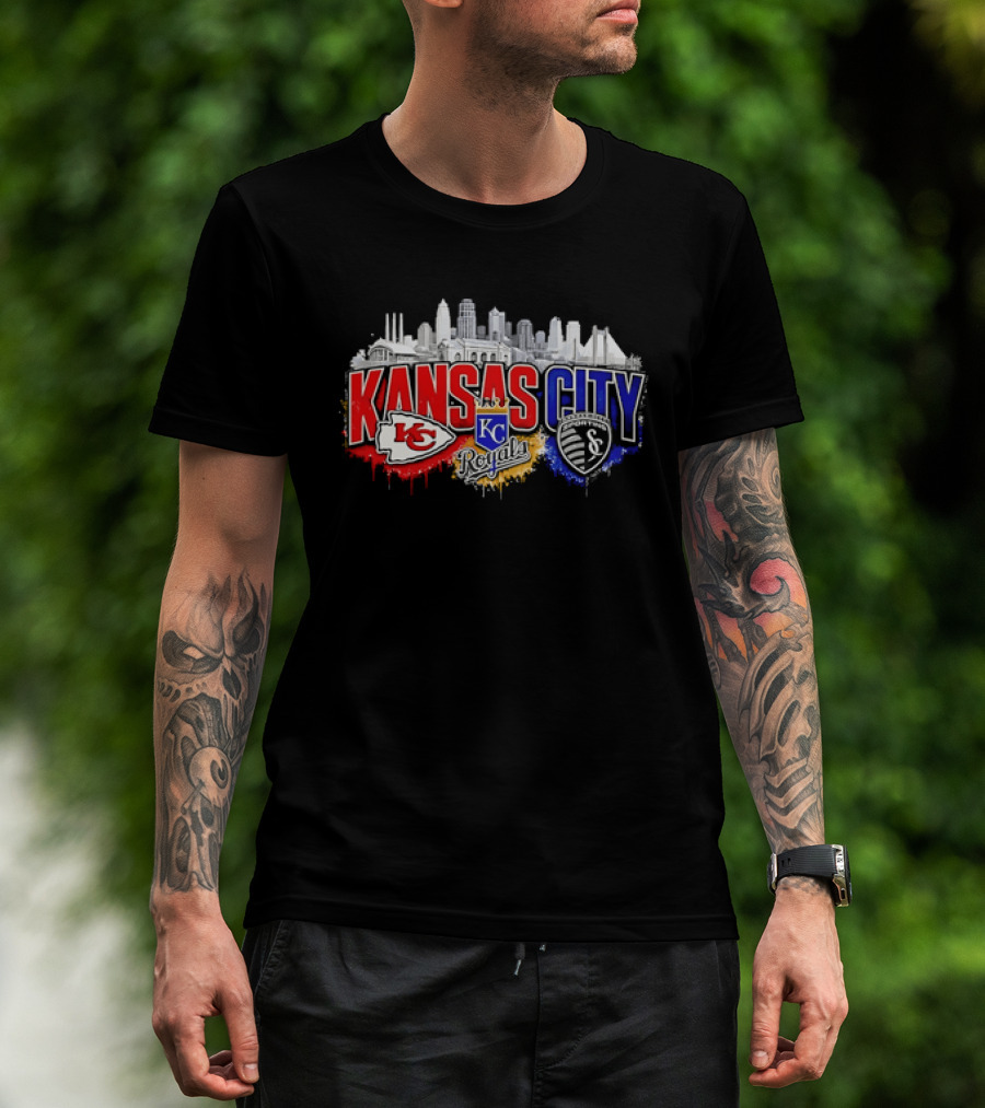 Kansas City Chiefs Royals Sporting KC Skyline Fan T-Shirt