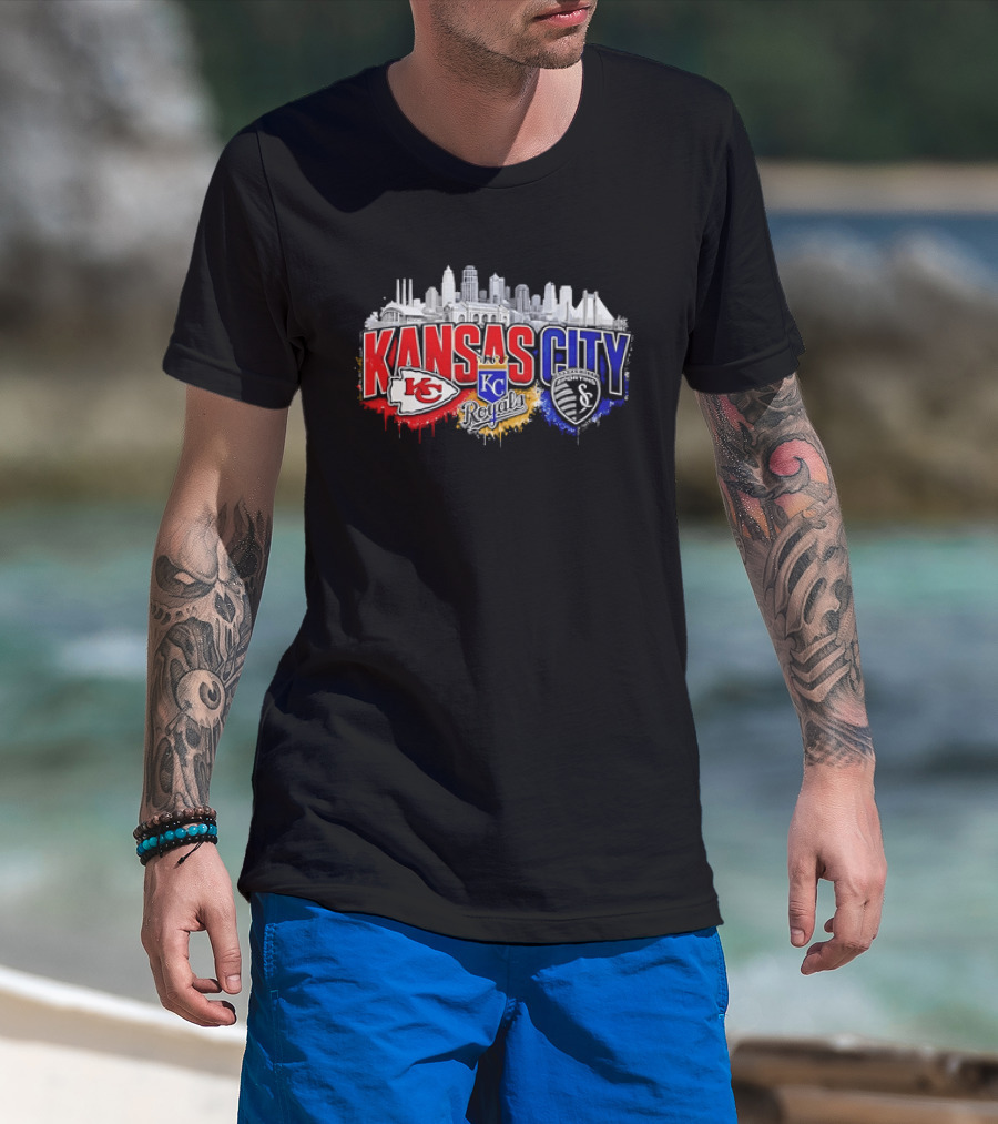 Kansas City Chiefs Royals Sporting KC Skyline Fan T-Shirt