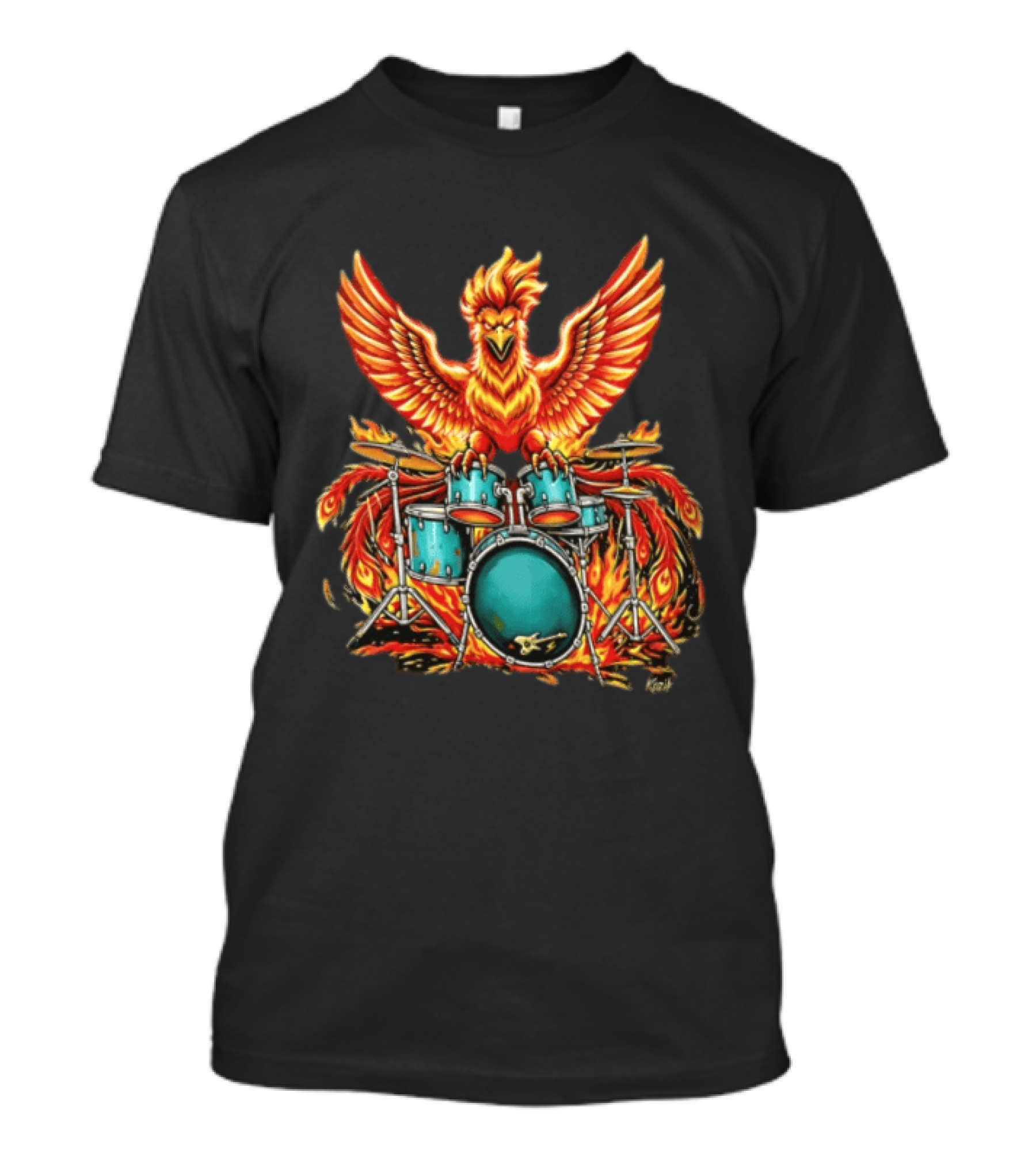 Kozik Phoenix Drummer Rock Drums Fiery Percussion Mythical Bird T-Shirt