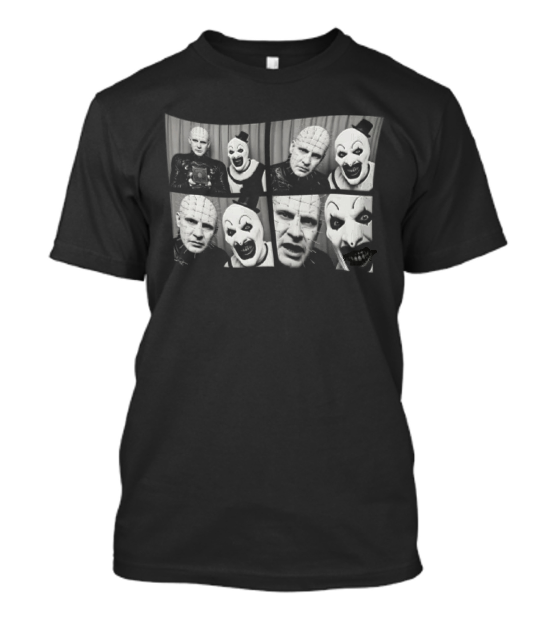 The Clown & Pinhead Horror Mystery Mashup Photo Booth T-Shirt