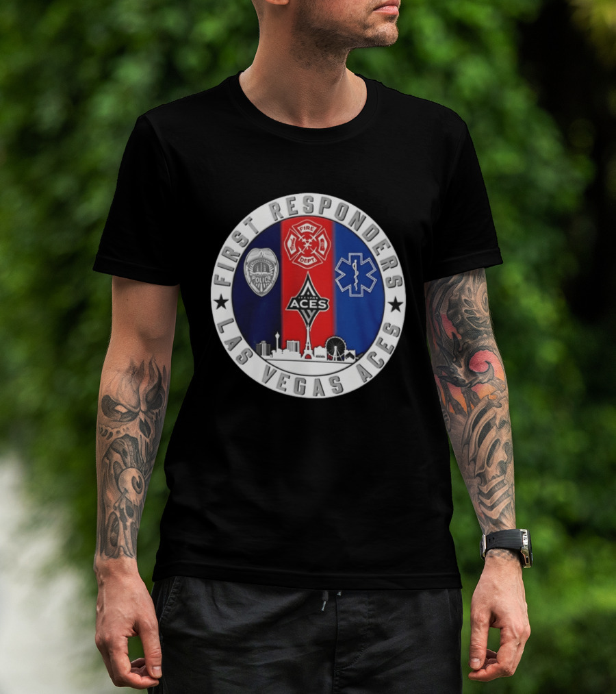 First Responders Tribute Las Vegas Aces Police Fire Dept EMS Crest T-Shirt