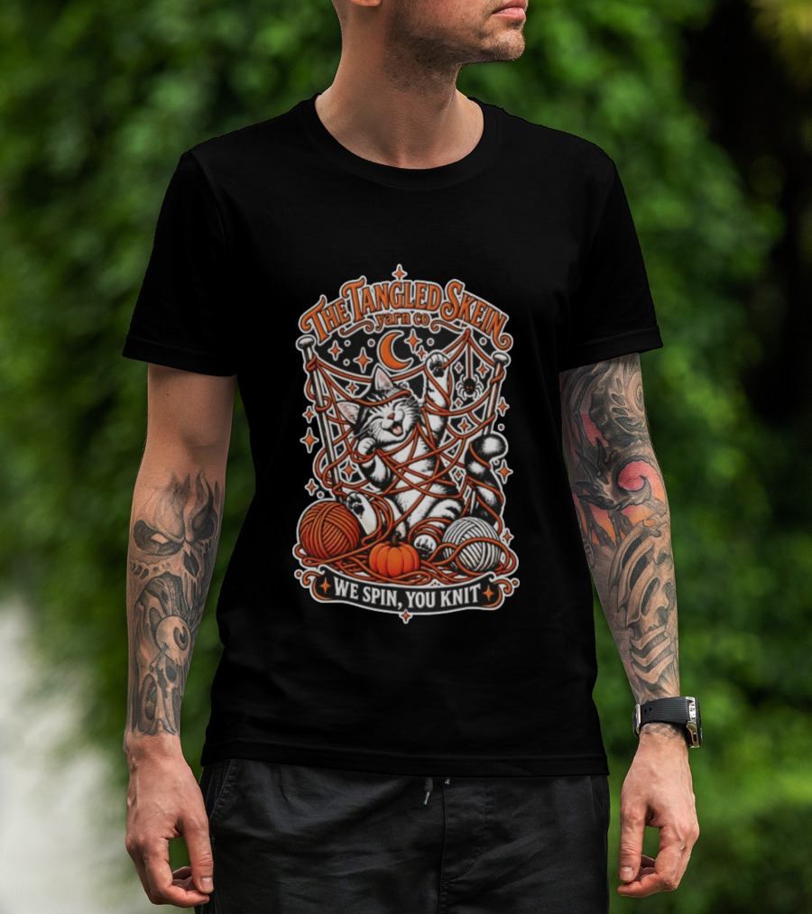 The Tangled Skein Yarn Co Cat We Spin You Knit T-Shirt