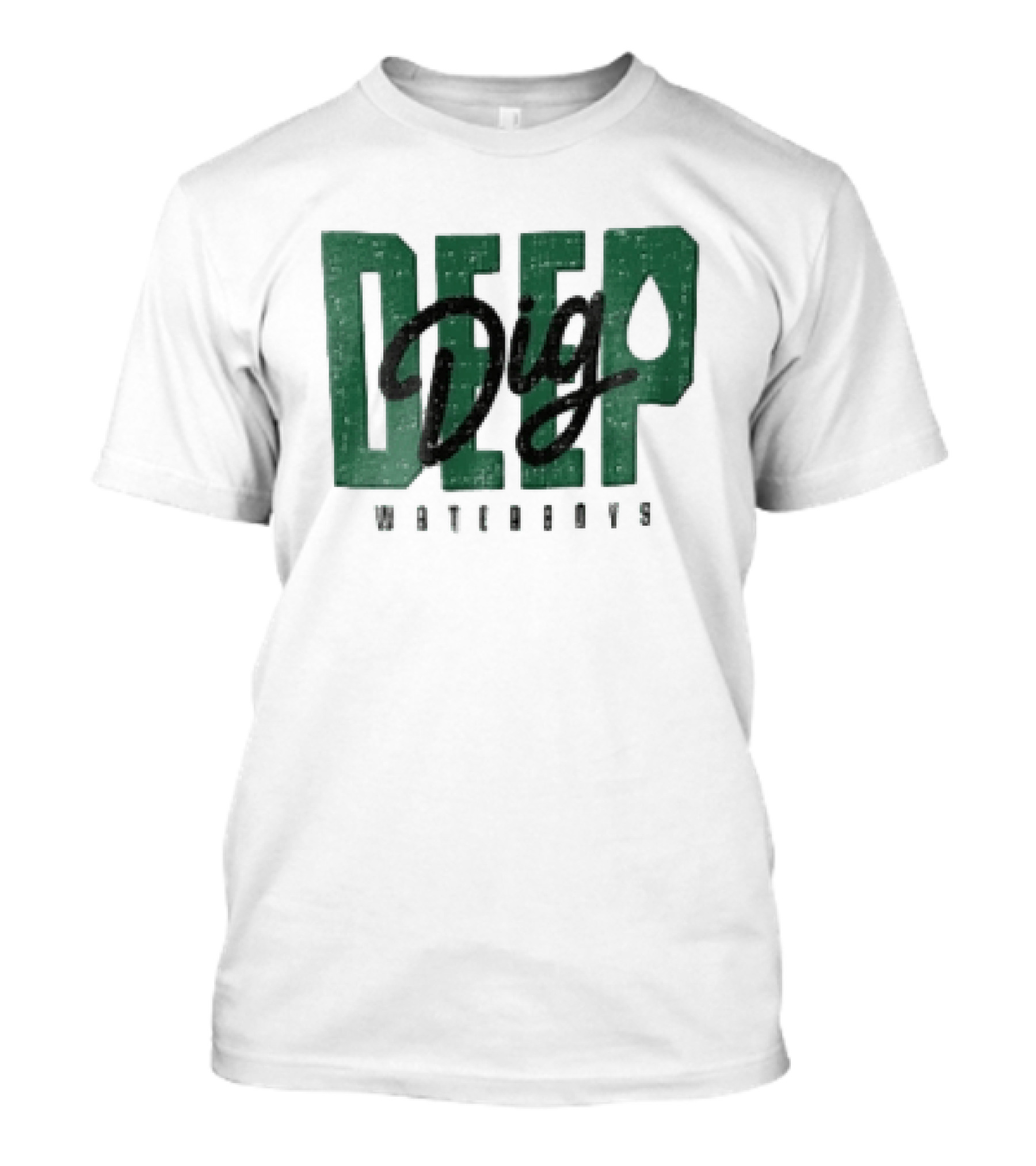 Dig Deep Waterboys Distressed Green Block Water Droplet T-Shirt