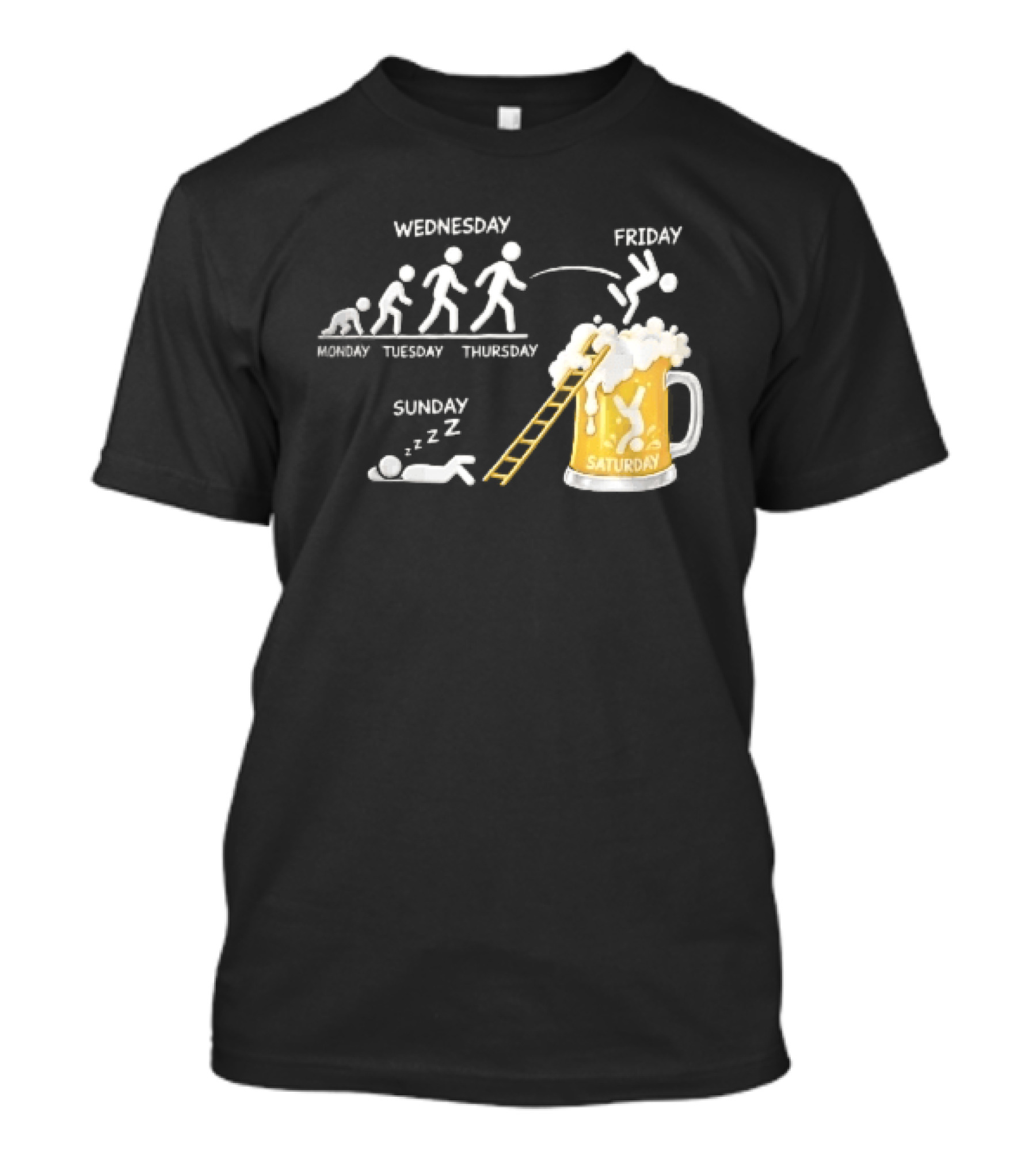 Monday To Sunday Stick Figure Evolution Beer Diving Sleeping T-Shirt