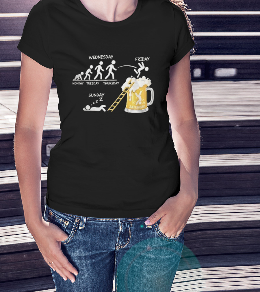 Monday To Sunday Stick Figure Evolution Beer Diving Sleeping T-Shirt