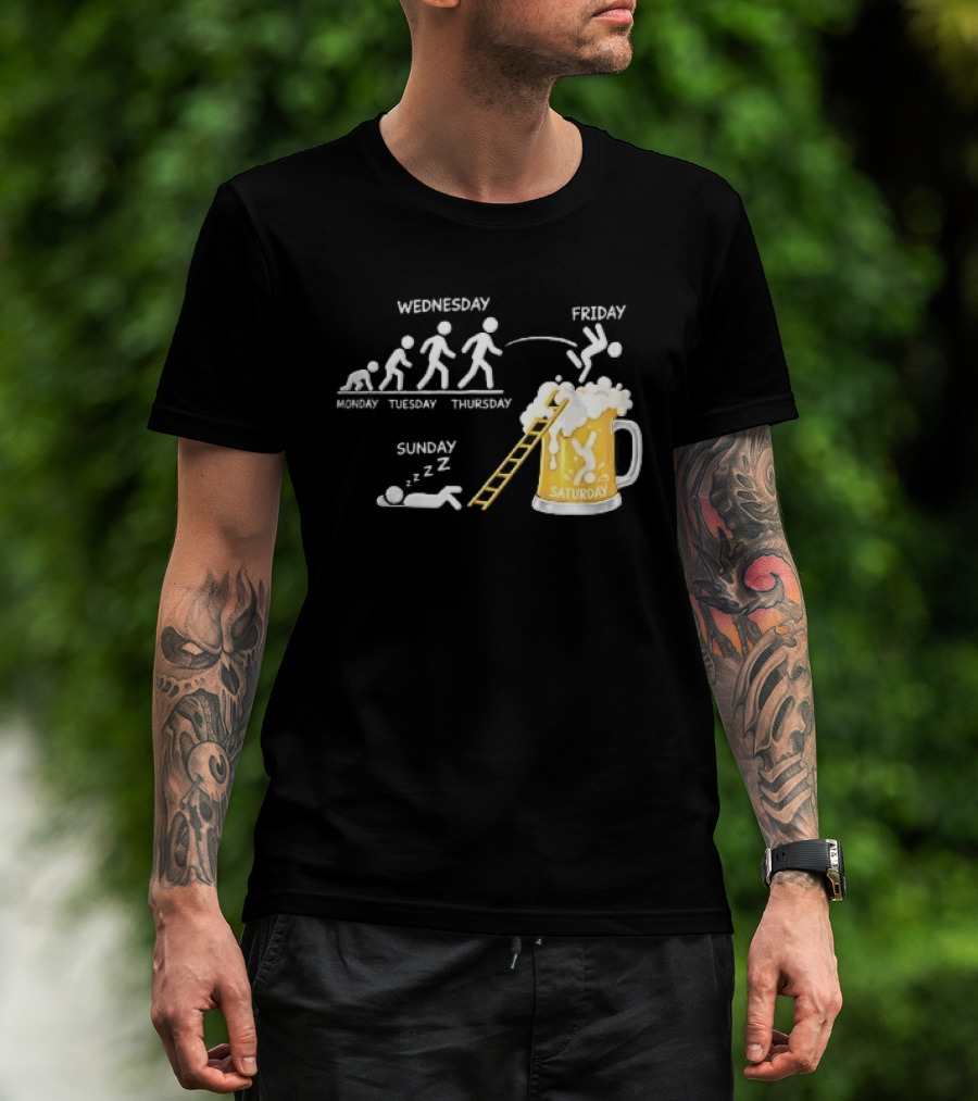 Monday To Sunday Stick Figure Evolution Beer Diving Sleeping T-Shirt