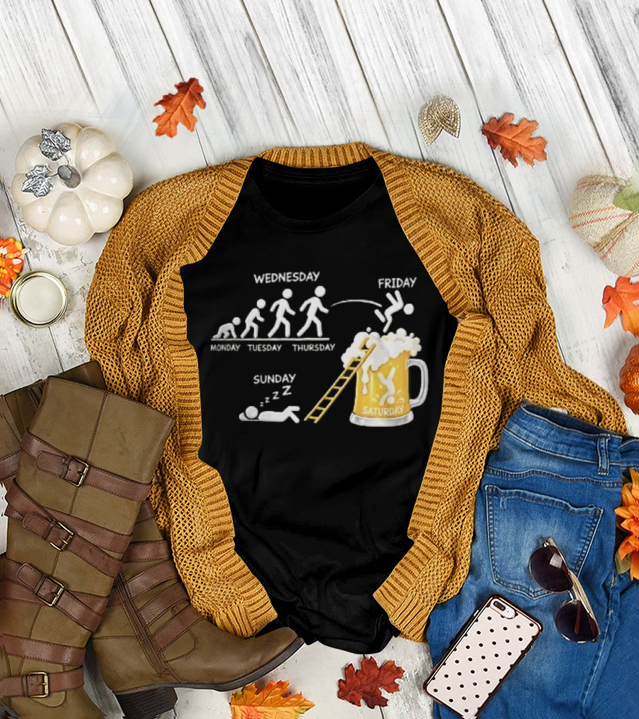 Monday To Sunday Stick Figure Evolution Beer Diving Sleeping T-Shirt