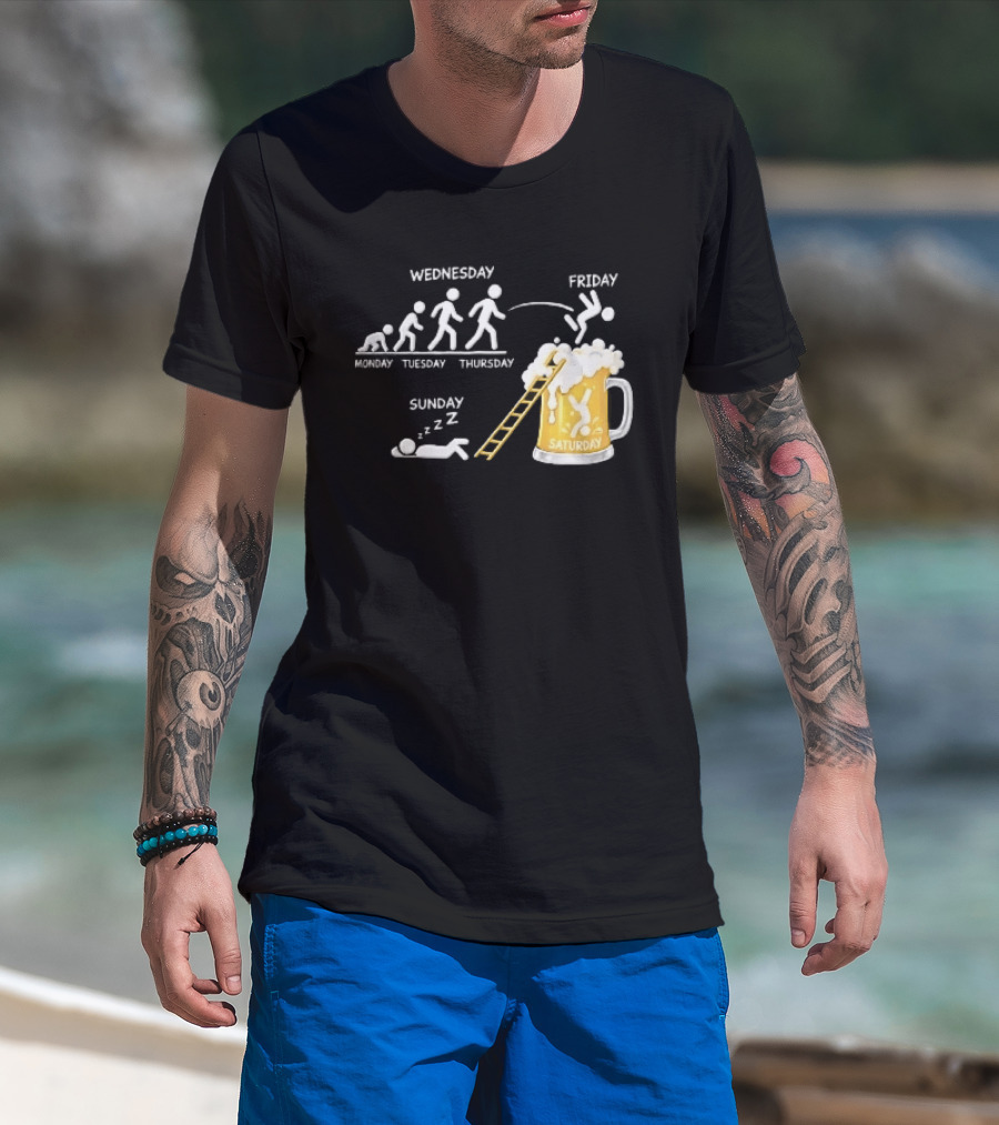 Monday To Sunday Stick Figure Evolution Beer Diving Sleeping T-Shirt