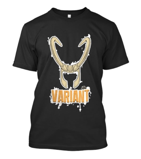 Variant Loki Horned Helmet Golden Horns White Paint Splatter Grunge Cartoon T-Shirt