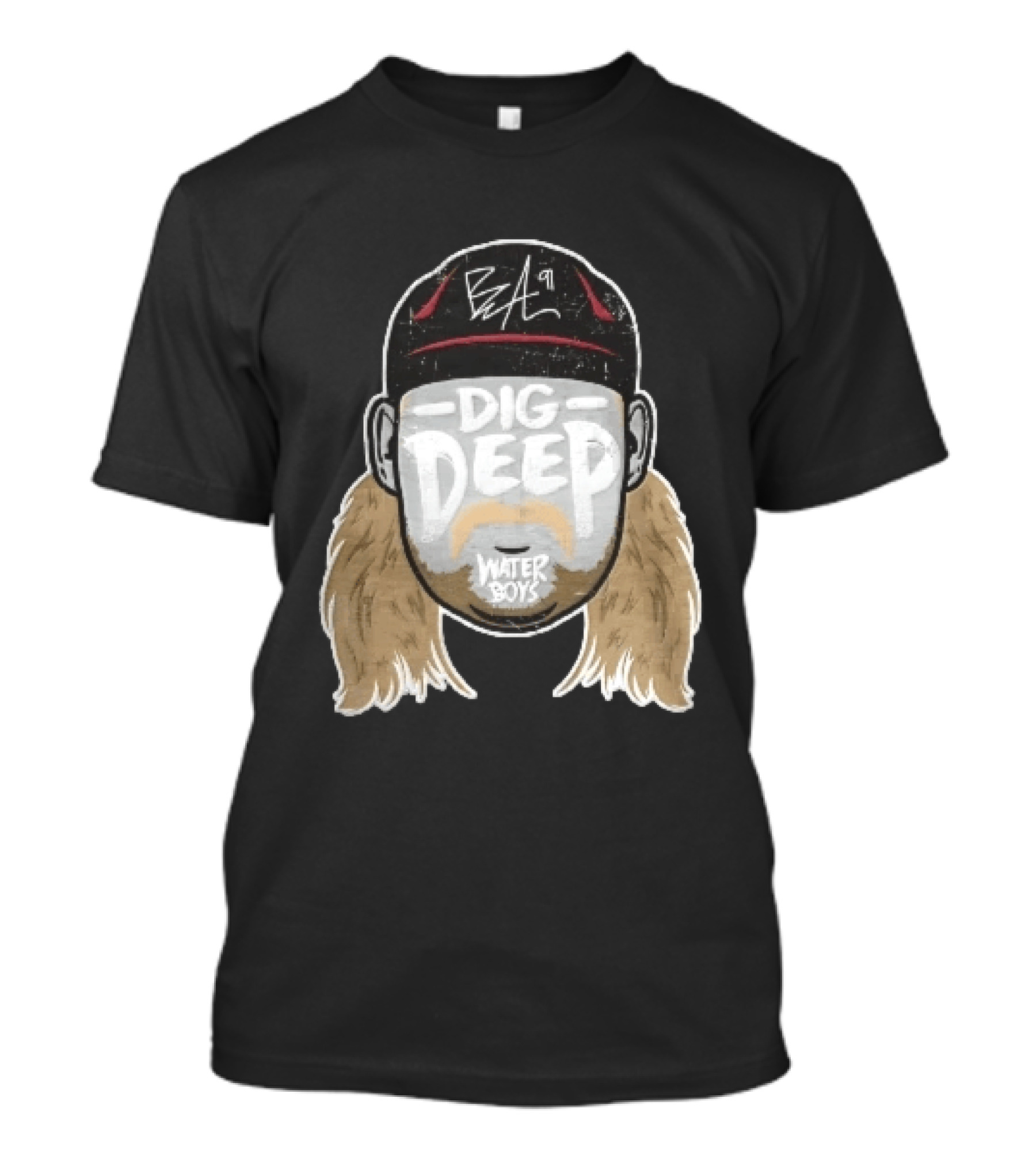 Waterboys Dig Deep Chris Long Mullet Mustache Cap Caricature T-Shirt