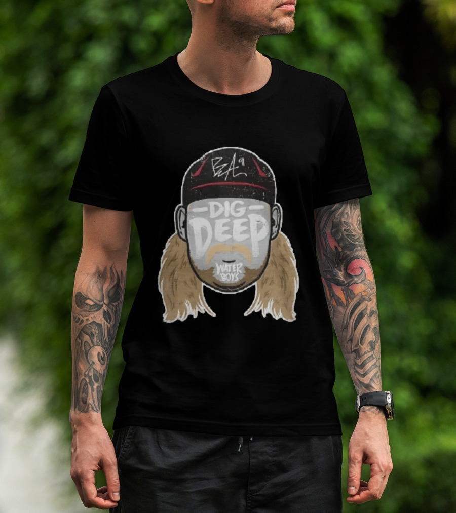 Waterboys Dig Deep Chris Long Mullet Mustache Cap Caricature T-Shirt