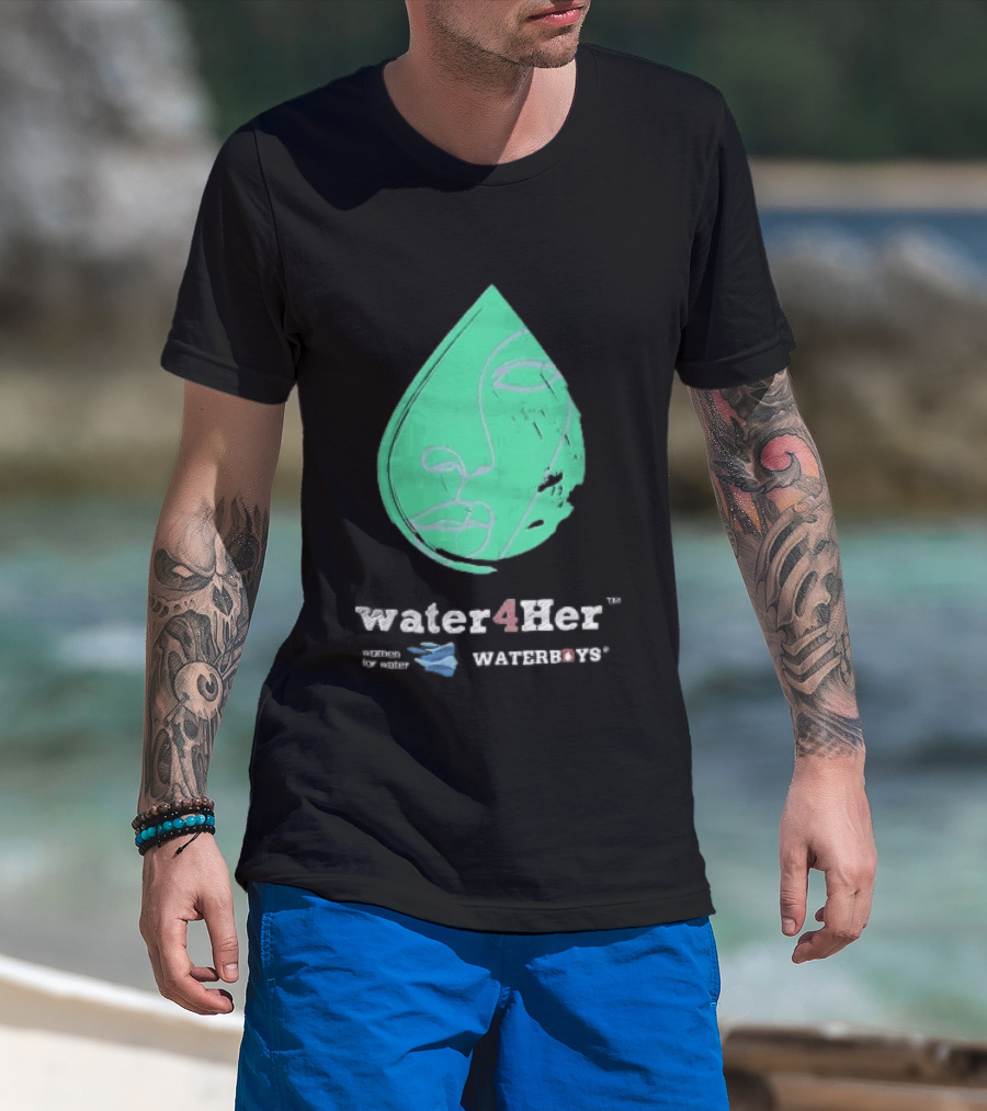 Water4Her Waterboys Green Waterdrop Line Face Women For Water T-Shirt