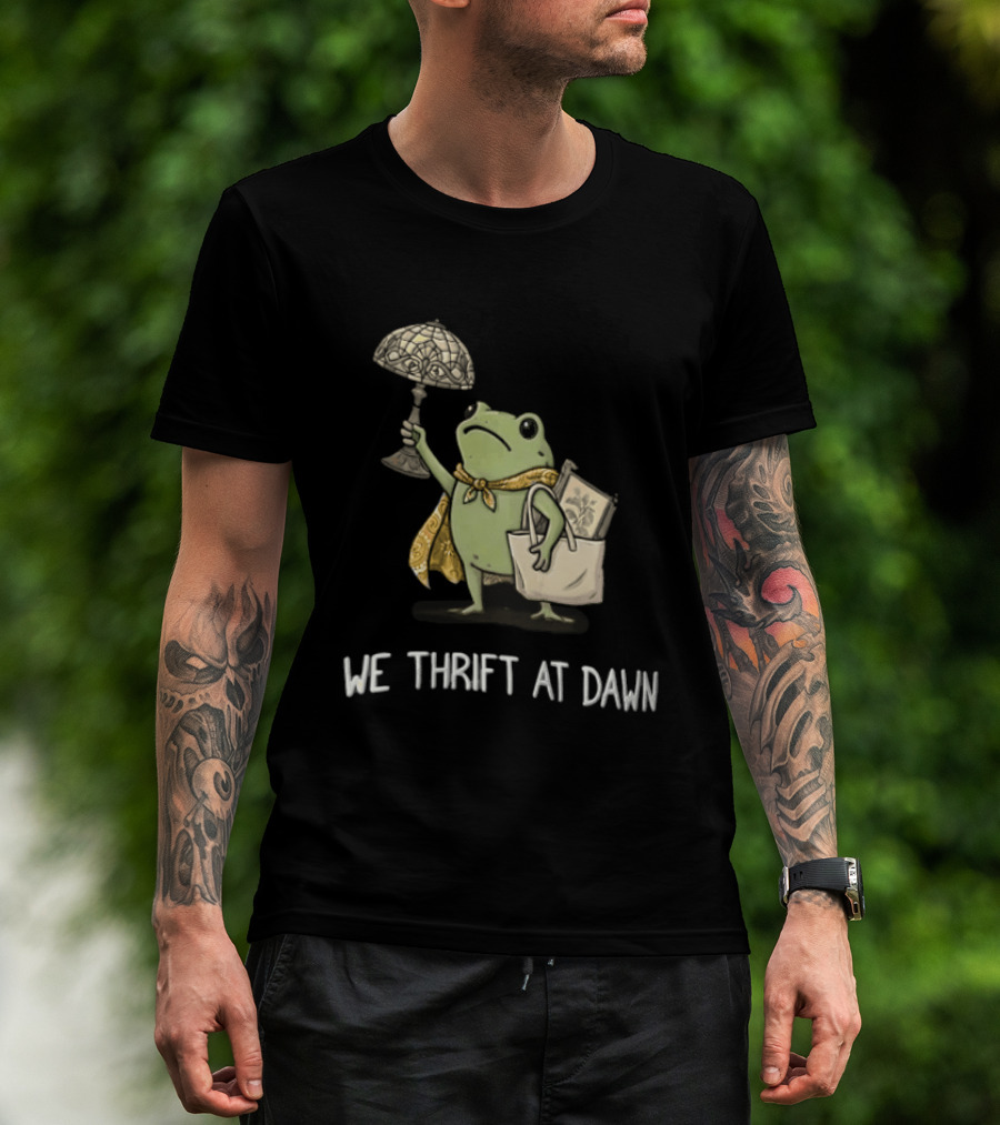 We Thrift At Dawn Frog Holding Stained Glass Lamp Scarf And Bag T-Shirt