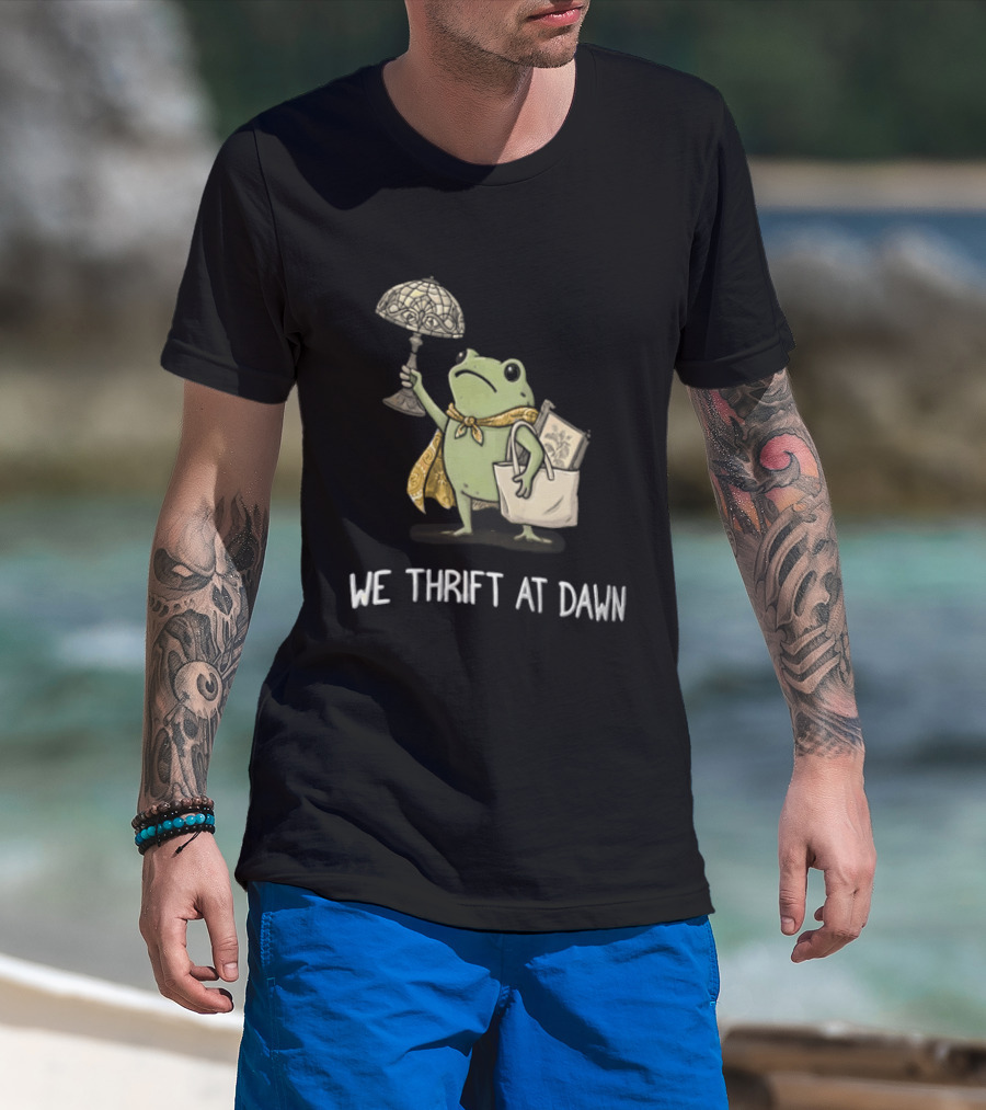 We Thrift At Dawn Frog Holding Stained Glass Lamp Scarf And Bag T-Shirt