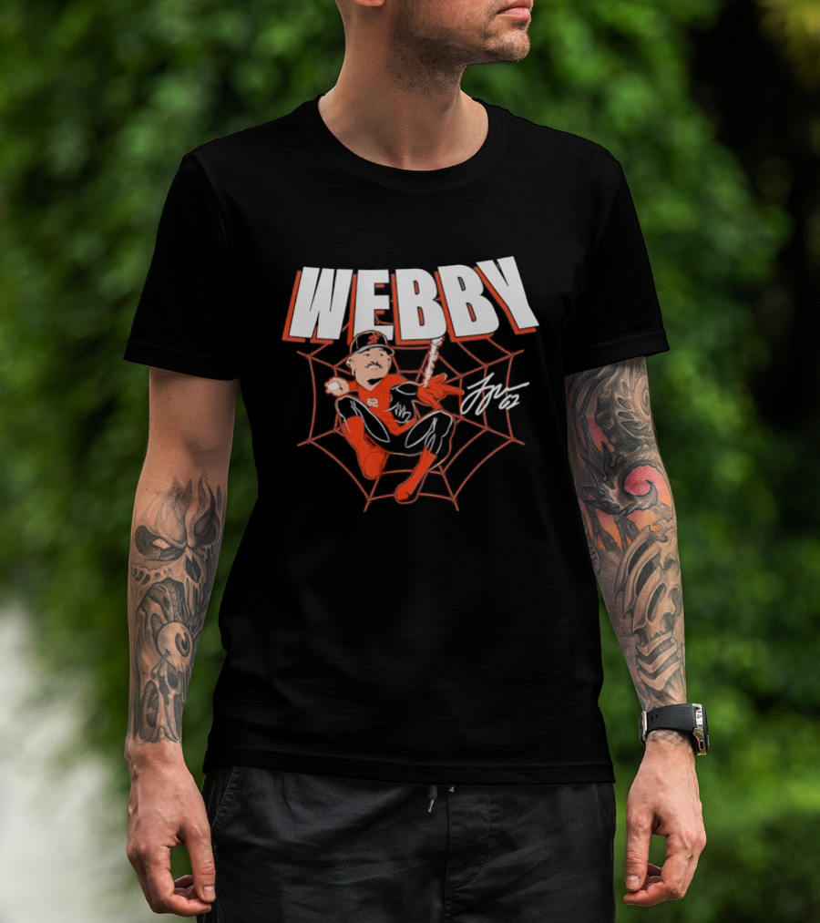 WEBBY Spider Web Baseball Player 62 Red Jersey Signature T-Shirt