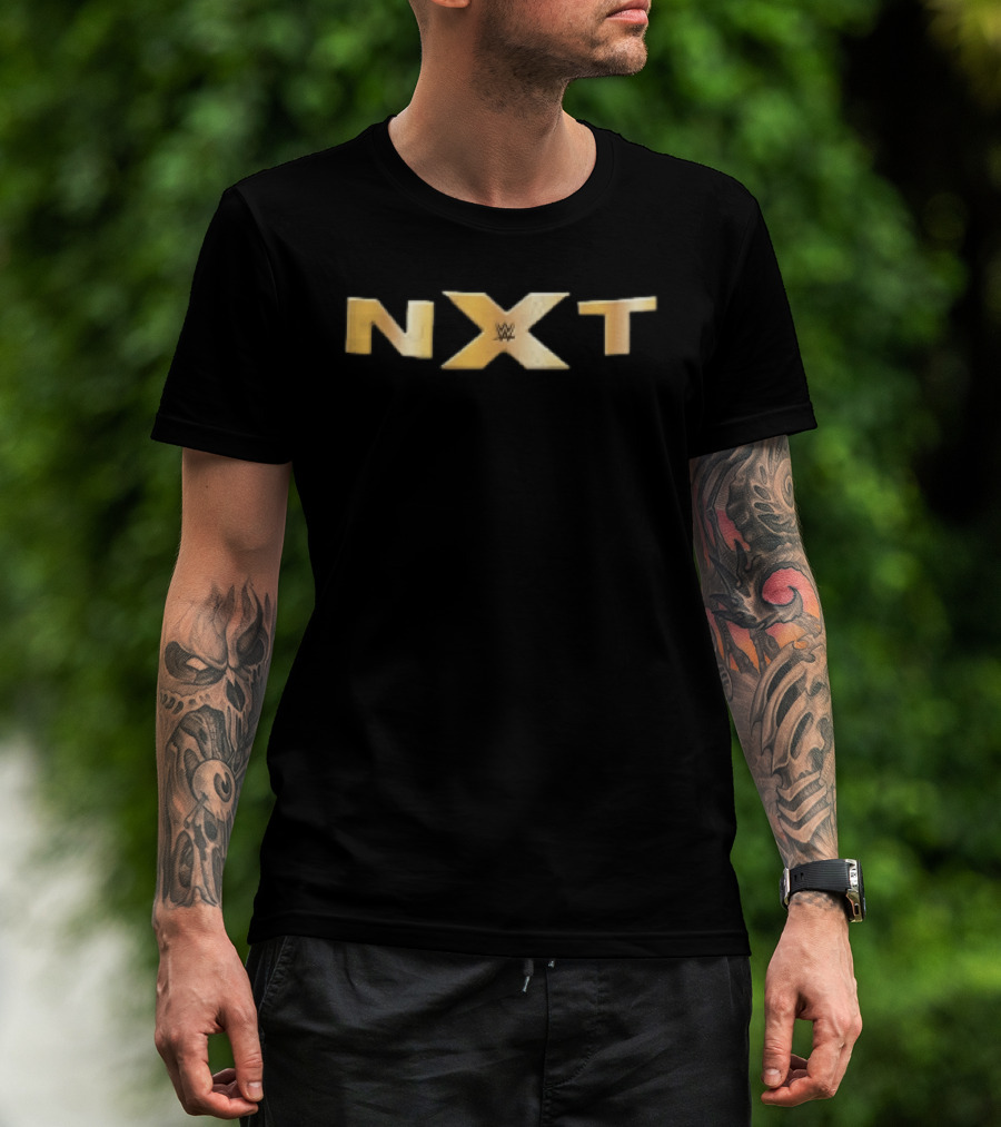 WWE NXT Gold Metallic 3D Lettering Black T-Shirt