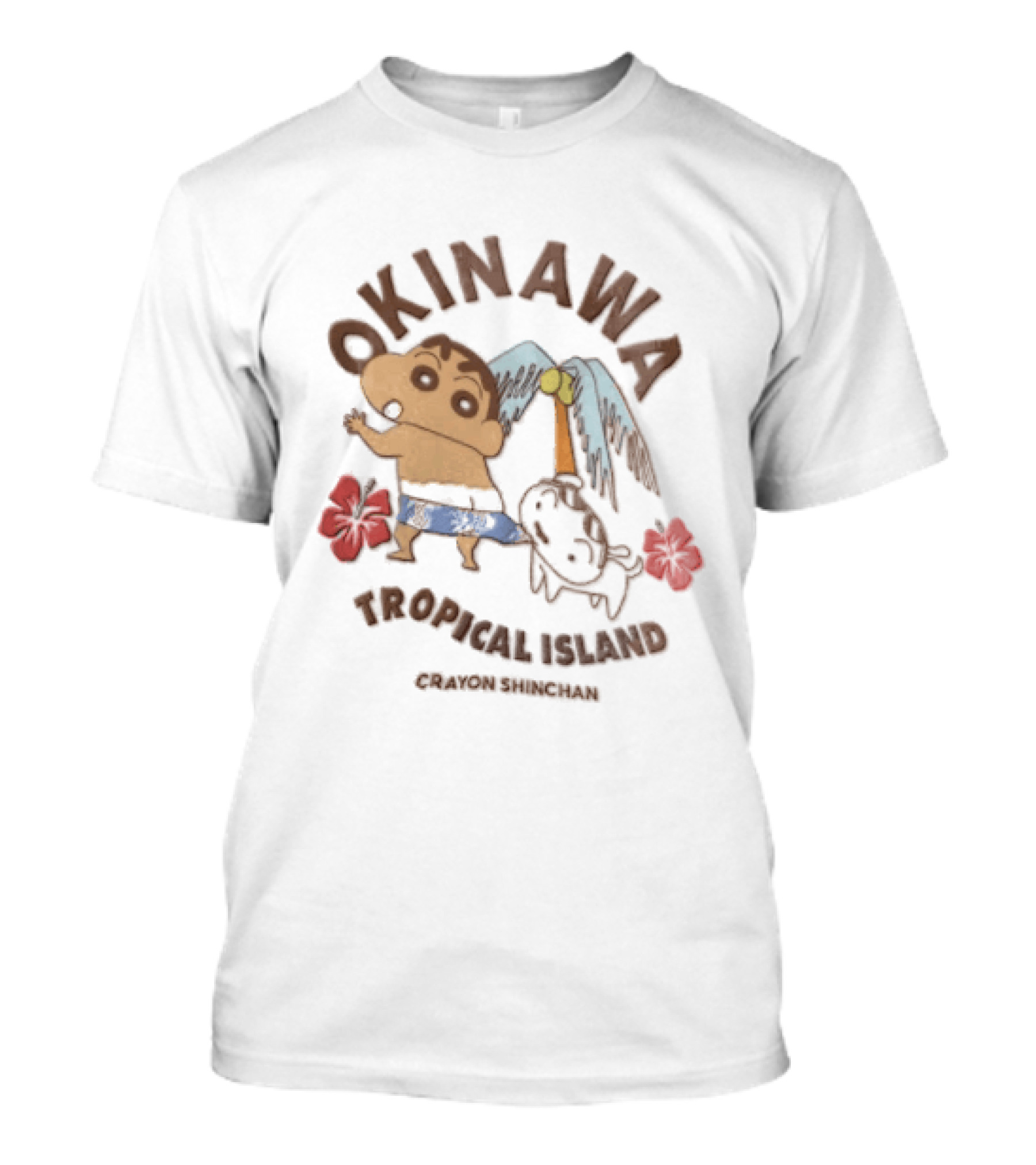 Okinawa Tropical Island Crayon Shinchan Hibiscus Palms Adventure T-Shirt