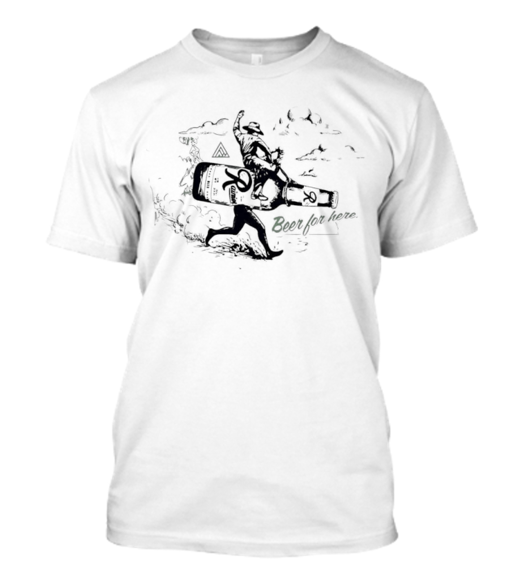 Rainier Beer Cowboy Riding Bottle For Here T-Shirt
