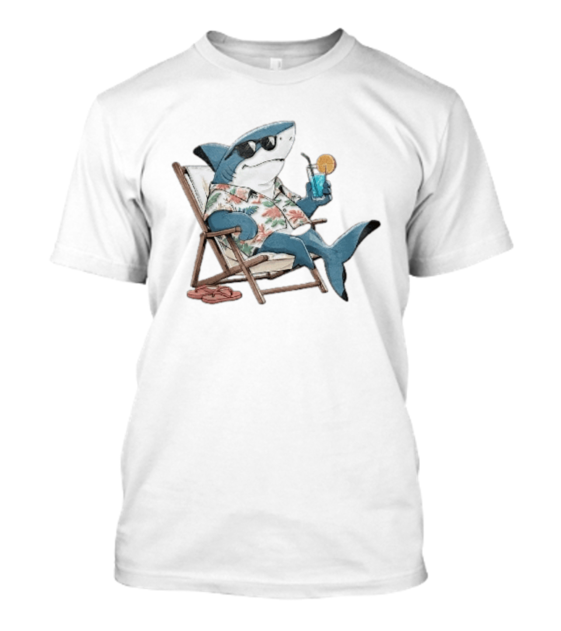 Shark Relaxing In Lounge Chair With Tropical Drink Hawaiian T-Shirt