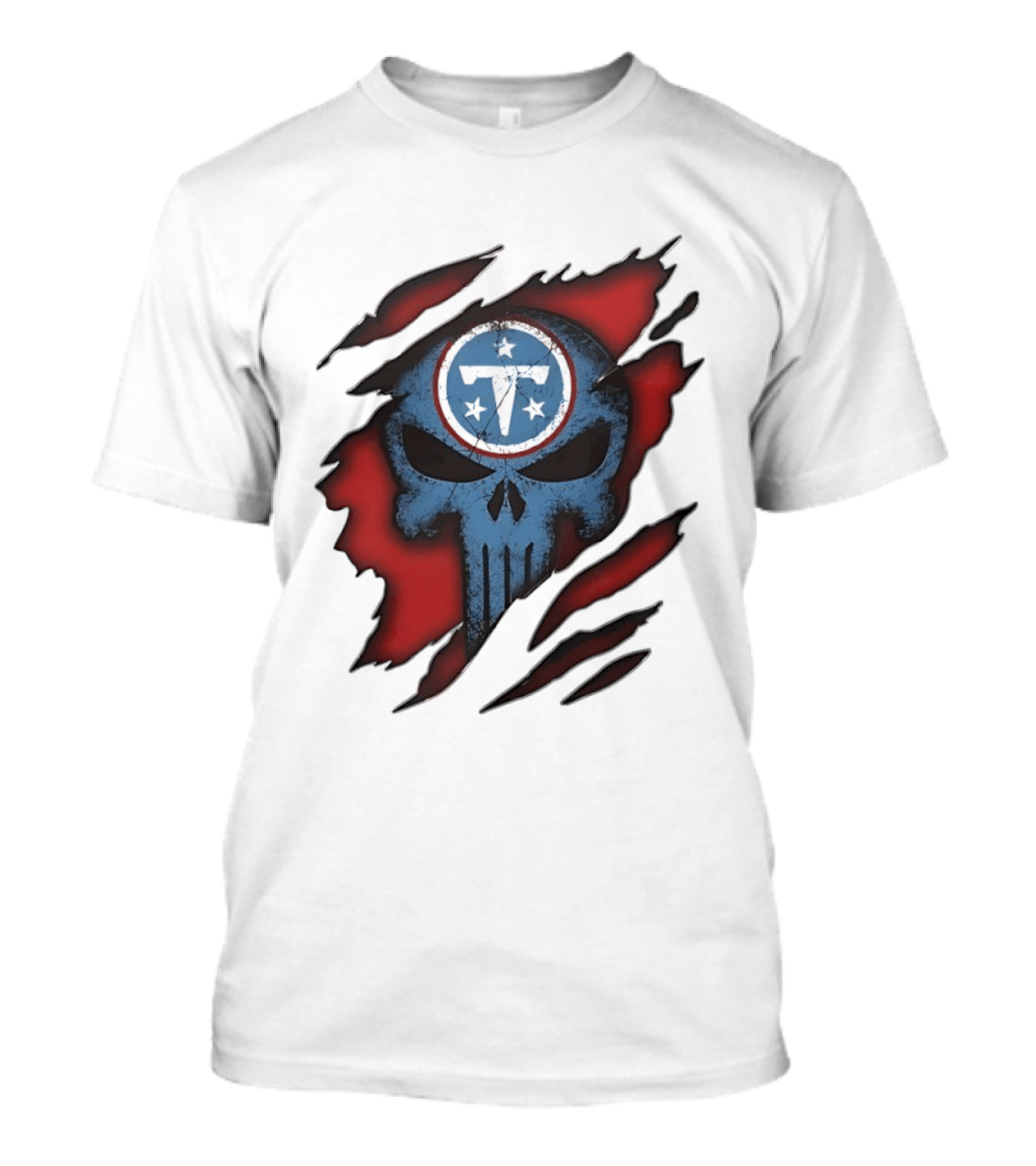 Tennessee Titans Punisher Skull Ripped Red NFL Fan T-Shirt