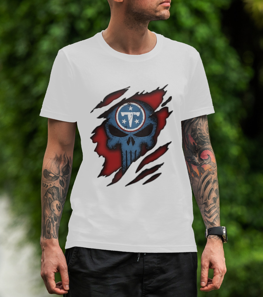 Tennessee Titans Punisher Skull Ripped Red NFL Fan T-Shirt