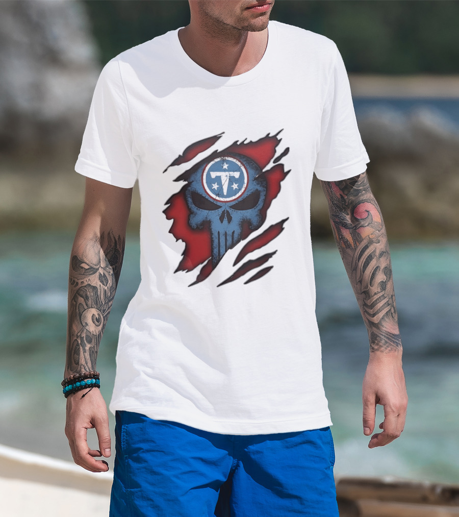Tennessee Titans Punisher Skull Ripped Red NFL Fan T-Shirt