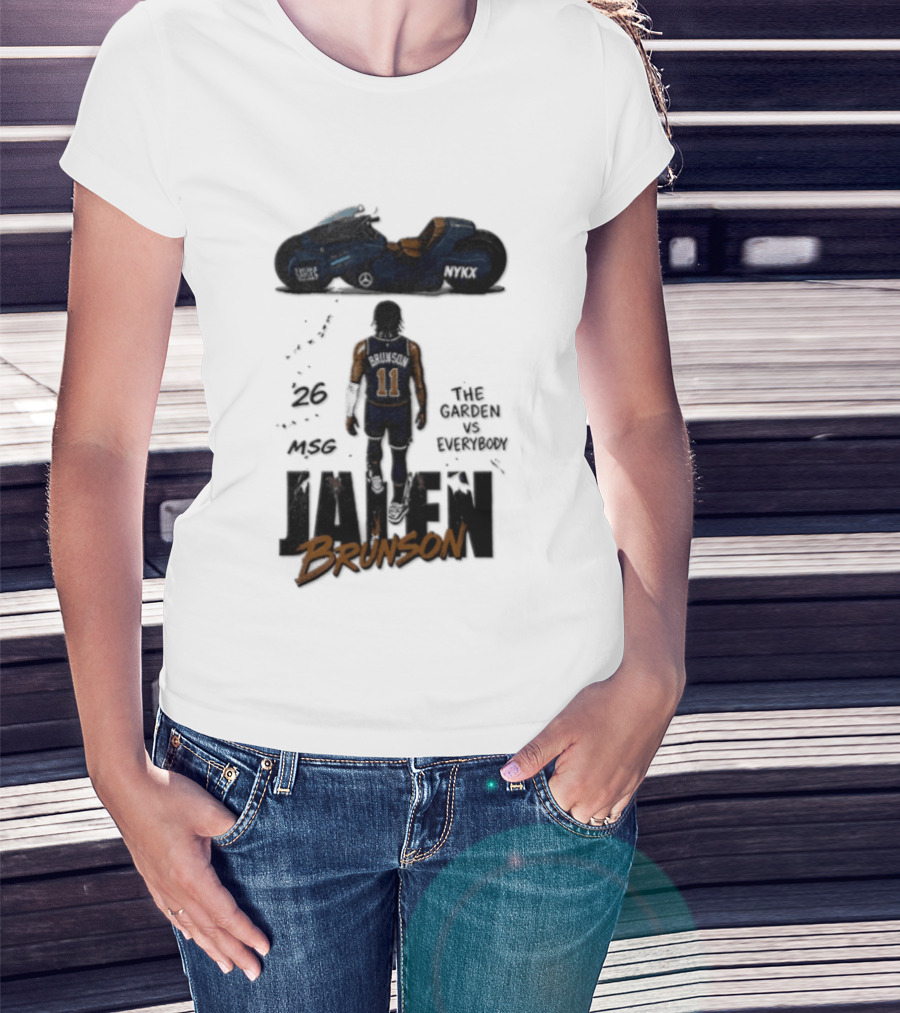 Jalen Brunson 26 The Garden NYKX MSG Vs Everybody Akira Motorcycle T-Shirt