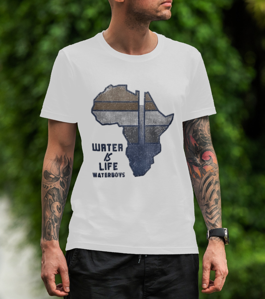 Waterboys Water Is Life Africa Map Mosaic Grid Distressed T-Shirt