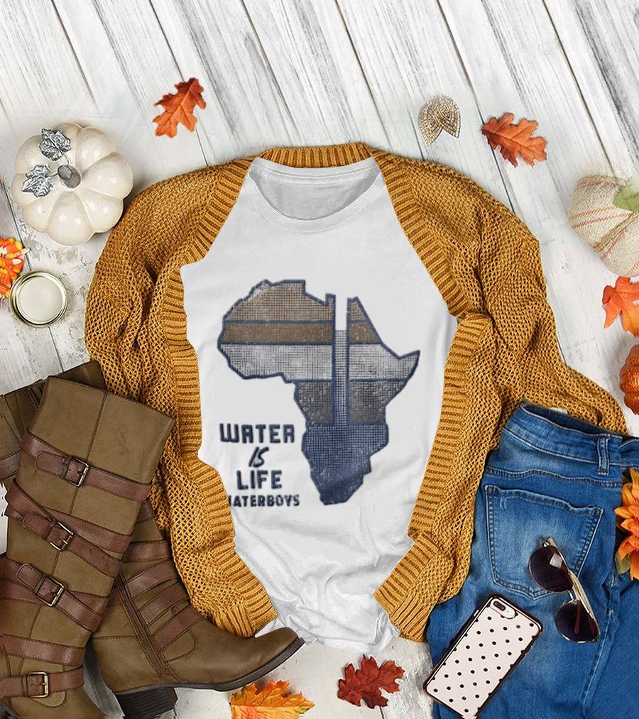 Waterboys Water Is Life Africa Map Mosaic Grid Distressed T-Shirt