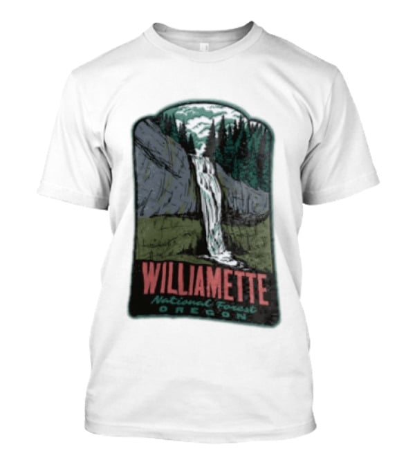 Williamette National Forest Oregon Waterfall Cliff Trees T-Shirt
