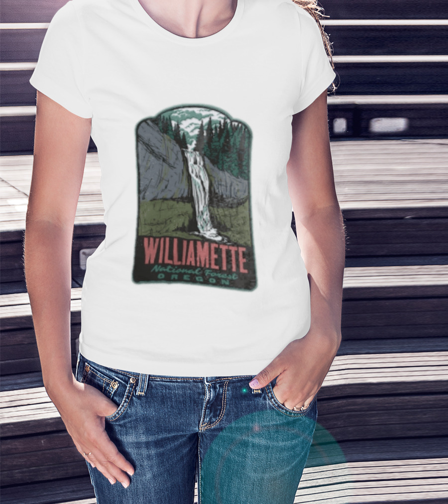 Williamette National Forest Oregon Waterfall Cliff Trees T-Shirt