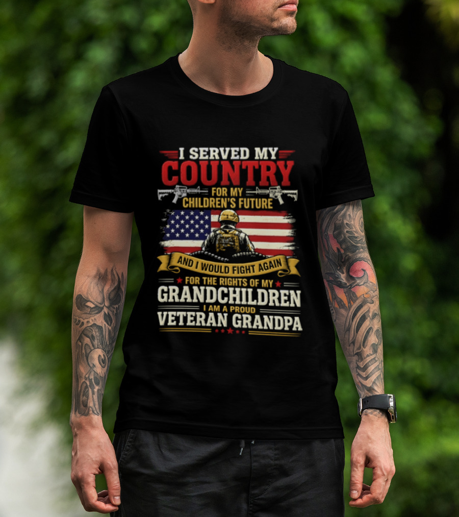 I Served My Country For Children's Future Veteran Grandpa Patriotic US Flag T-Shirt