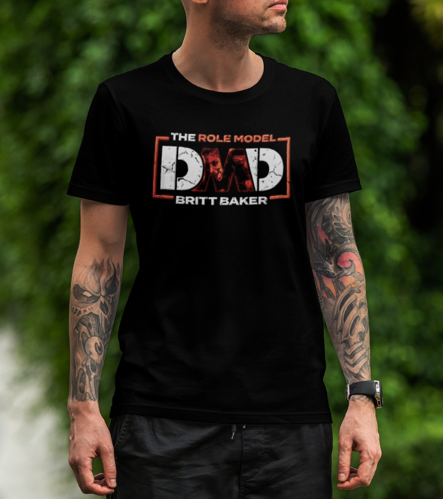 The Role Model DMD Britt Baker Wrestler Photo Inset Orange Box Frame Stencil T-Shirt