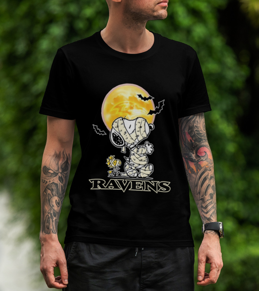 Ravens Halloween Snoopy Woodstock Mummy Festive 2026 T-Shirt