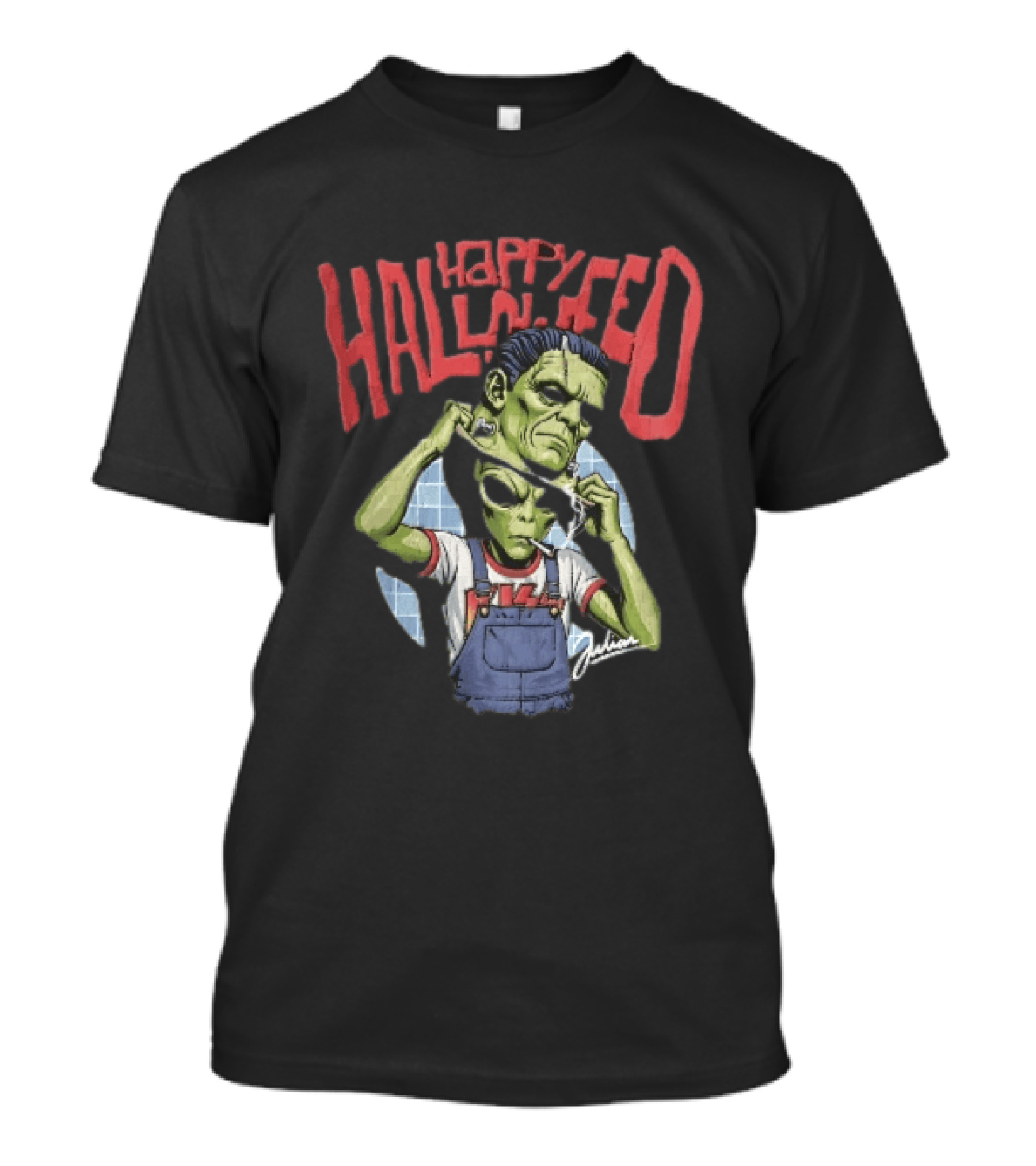 Happy Halloween Julian Green Alien Frankenstein Smoking Cigarette T-Shirt
