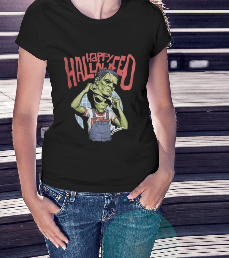 Happy Halloween Julian Green Alien Frankenstein Smoking Cigarette T-Shirt