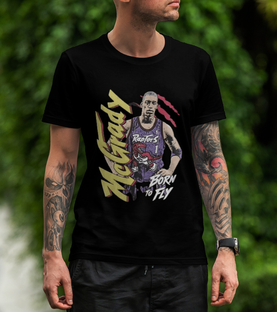 McGrady Raptors Born To Fly Distressed Red Claw Marks Grunge T-Shirt