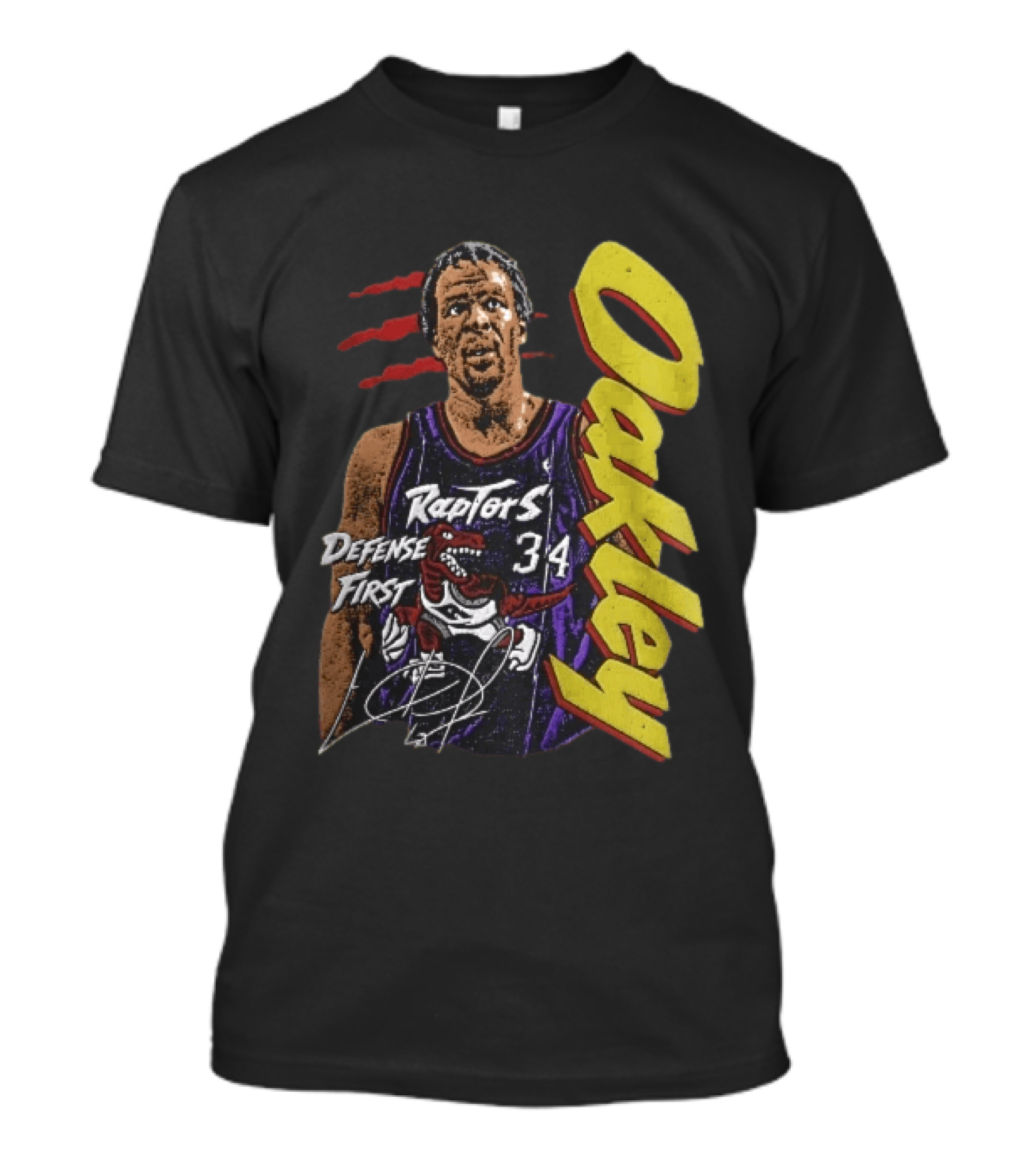 Toronto Raptors Charles Oakley Defense First Retro Halftone Red Claw Marks T-Shirt