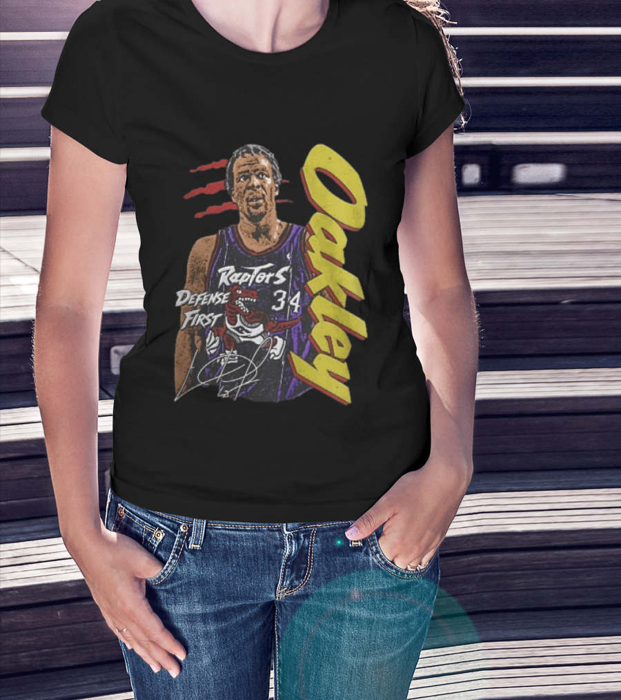 Toronto Raptors Charles Oakley Defense First Retro Halftone Red Claw Marks T-Shirt