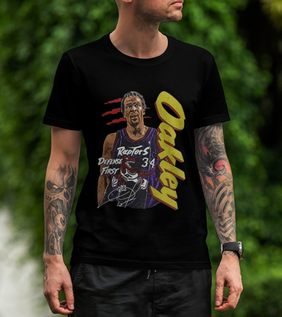 Toronto Raptors Charles Oakley Defense First Retro Halftone Red Claw Marks T-Shirt