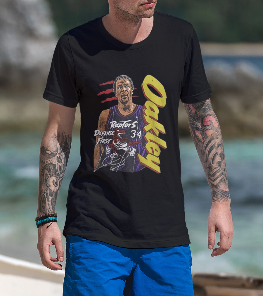 Toronto Raptors Charles Oakley Defense First Retro Halftone Red Claw Marks T-Shirt